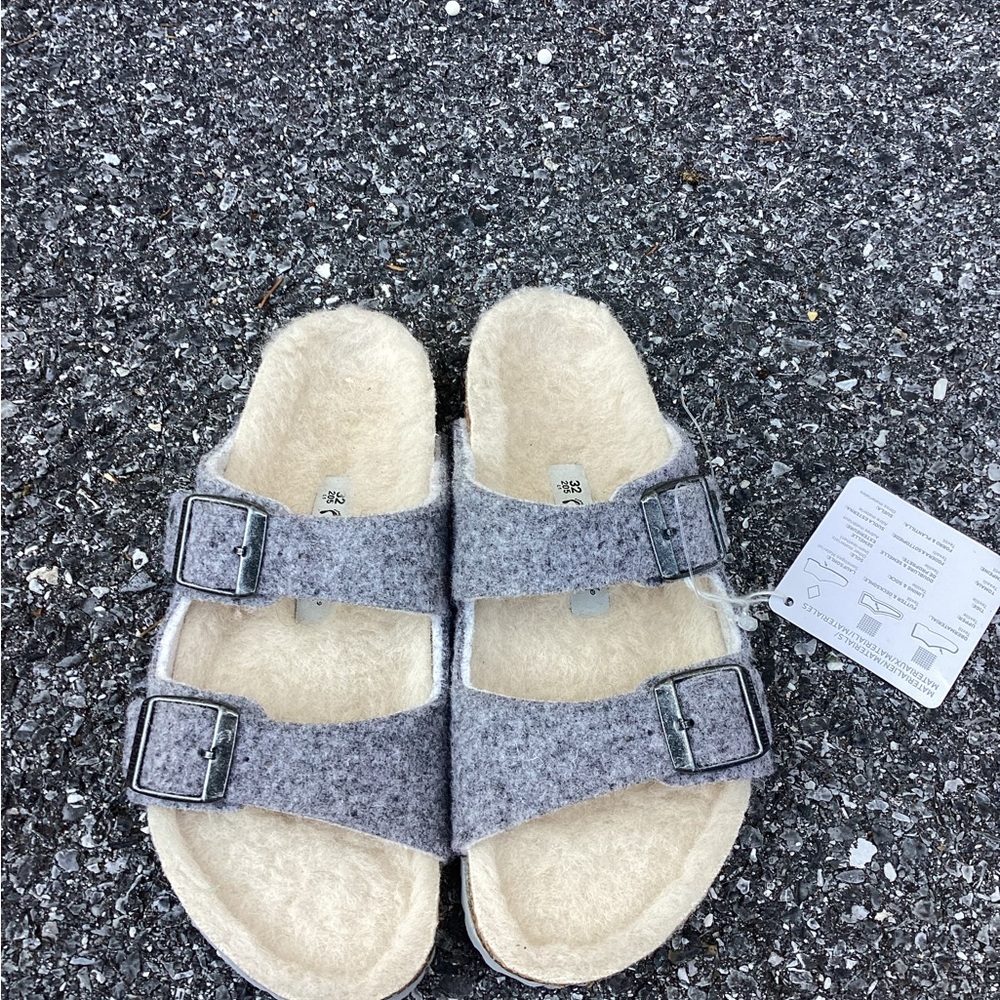 Birkenstock Arizona Wool Shearling Adjustable Slide Sandals Fur Lining NEW